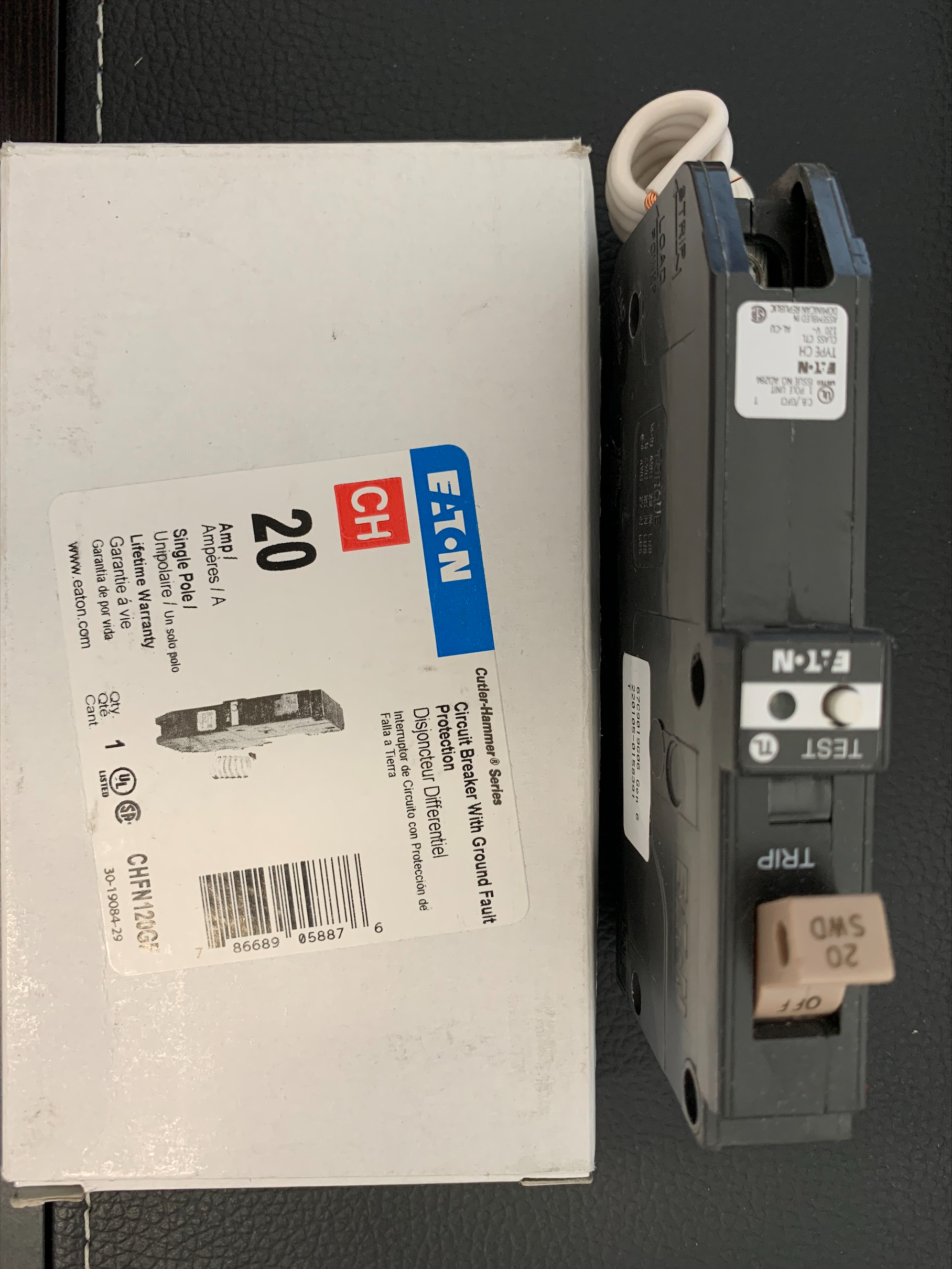 ETN CHFN120GF CH GFCI BREAKER, 20A, Product image for ETN CHFN120GF CH GFCI BREAKER, 20A,