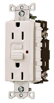 Product image for Hubbell Wiring Devices GF15WL 15 Amp 125 Volt 2-Pole 3-Wire NEMA 5-15R White Switch/GFCI Receptacle with LED Indicator