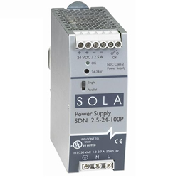 Product image for SOLA SDN-2.5-24-100P 2.5AMP 60WATT 115/230VOLT POWER SUPPLY DIN RAIL MOUNTING
