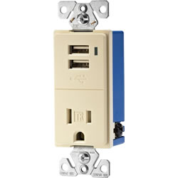 Product image for COOPER TR7740-I COMBO RECEPTACLE USB CHARGER IVORY TAMPER RESISTANT