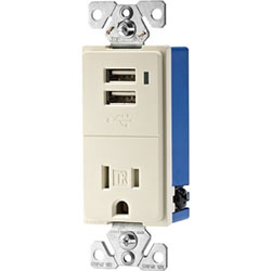 Product image for COOPER TR7740-LA COMBO RECEPTACLE USB CHARGER LIGHT ALMOND TAMPER RESISTANT