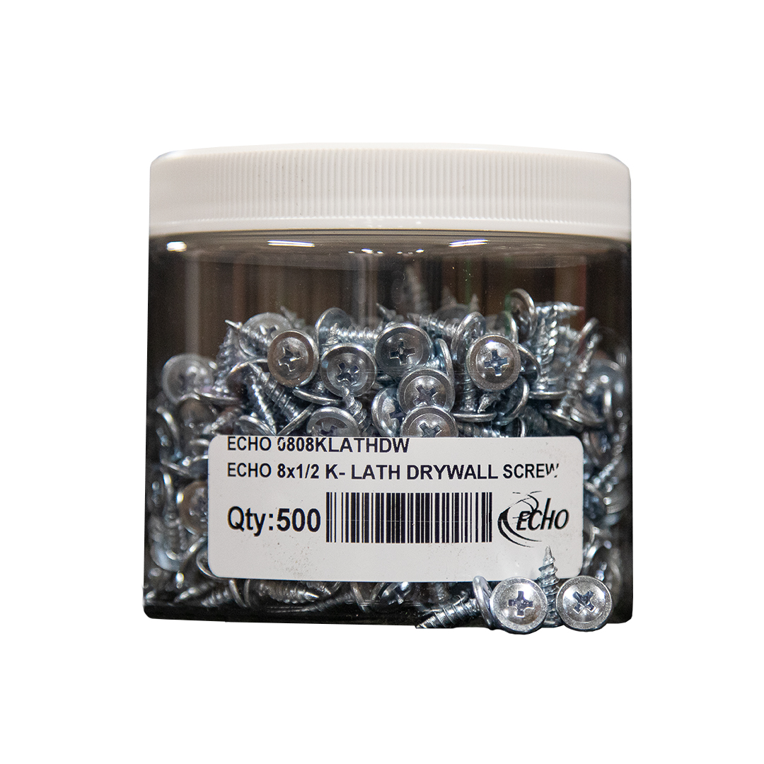 ECHO 0808KLATHDW-PACK(500) 8X12WHDS ECHO 8X1/2 K-LATH DRYWALL SCREW PHILIPS WAFER HEAD METAL PIERCING