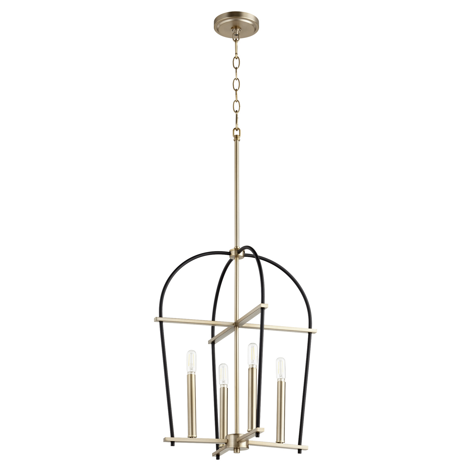 QRM 687-4-6980 Quorum Four Light Entry Pendant Textured Black W/ Aged Brass - Espy (4) 60W B Bulbs Not Included 17.25IN W X 21.50IN H
