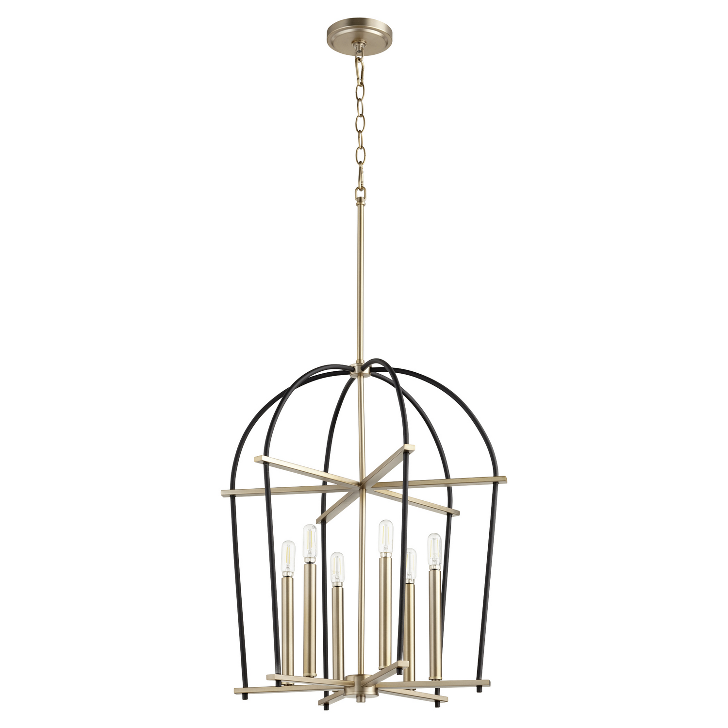 qrm 687-6-6980 Quorum Six Light Entry Pendant Noir W/ Aged Brass - Espy (6) 60W CANDELABRA Bulbs Not 20.50IN W X 24.75IN H