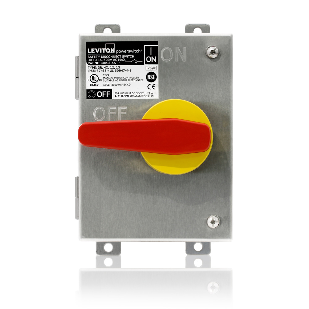 Leviton MDS3-AST 30 A Stainless Steel Slope Top Disconnect Switch with Auxiliary Contact