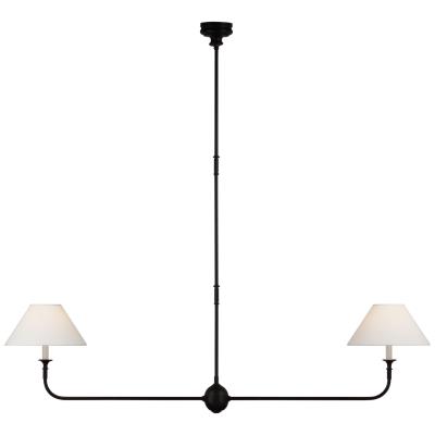 vis TOB-5455AI/EBO-L VIS 2 6.5W LED CANDELABRA AGED IRON/EBONIZED OAK LINEAR CHANDELIER W/ LINEN SHDS