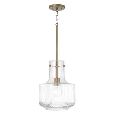 Capital Lighting Fixture Company 345111AD 11" W x 15" H 1-Light Pendant in Aged Brass with Clear Fluted Glass
