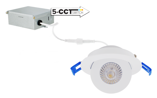 ELC ERT317CT5W Elco Lighting Adjustable Eyeball Downlight with 5-CCT Switch All White 6W LED Bulbs Not Included