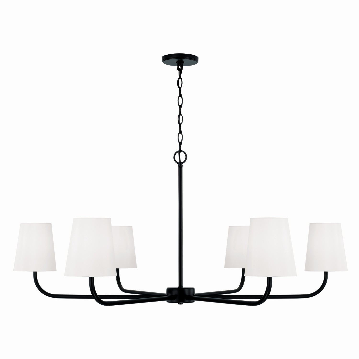 Capital Lighting Fixture Company 449461MB-706 47"W x 21.25"H 6-Light Chandelier in Matte Black with White Fabric Stay-Straight Shade