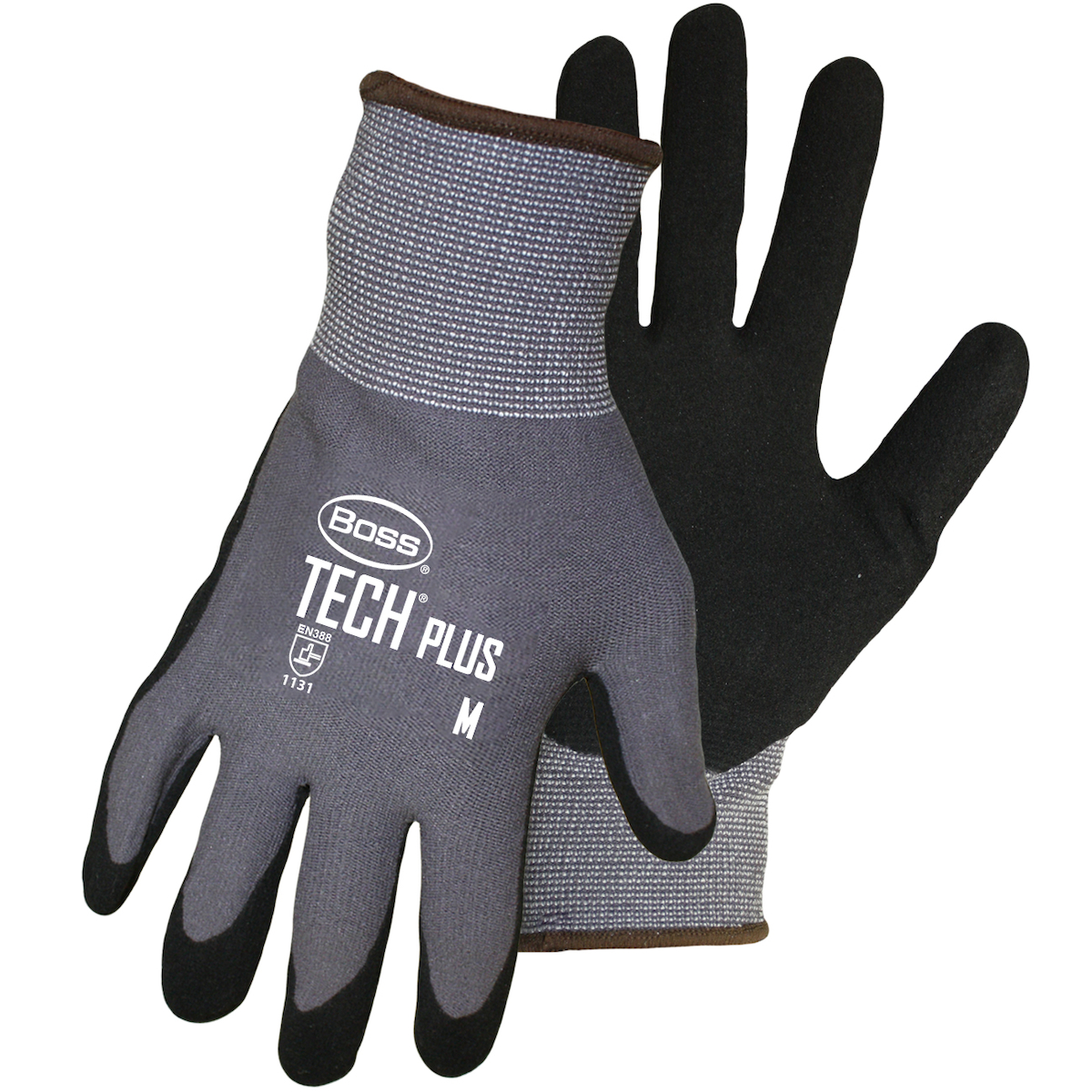 Boss 1UH7830L Seamless Knit Nylon Glove with Premium Nitrile Coated MicroSurface Grip on Palm & Fingers - 15 Gauge, Gray, L
