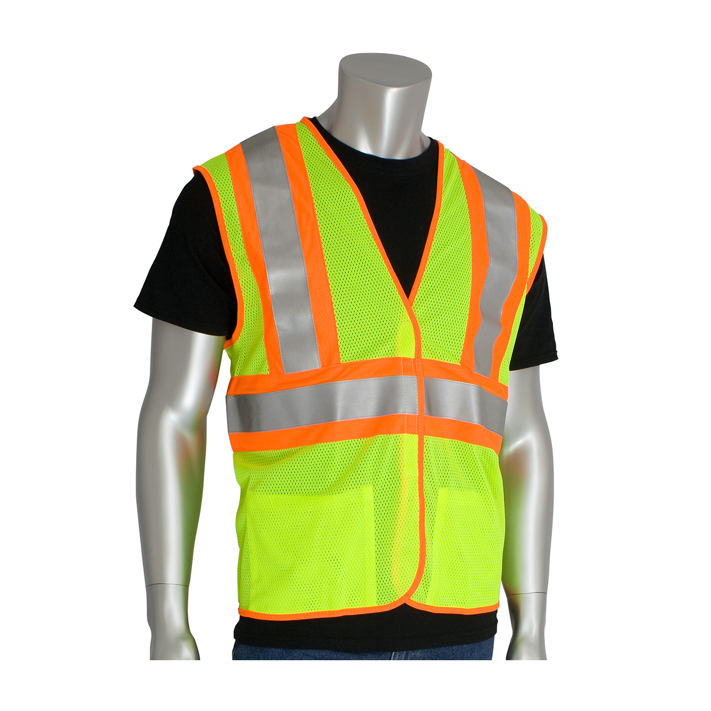 PIP 305-MVFRLY-2X/3X ANSI Type R Class 2 FR Treated Two-Tone Mesh Vest, Hi-Vis Yellow, 2XL-3XL