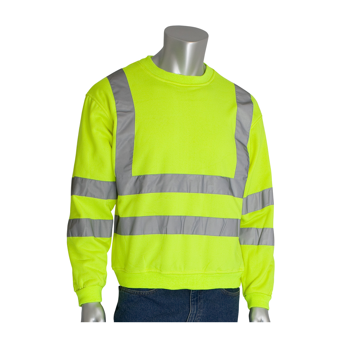 PIP 323-CNSSELY-3X ANSI Type R Class 3 Crew Neck Sweatshirt, Hi-Vis Yellow, 3XL