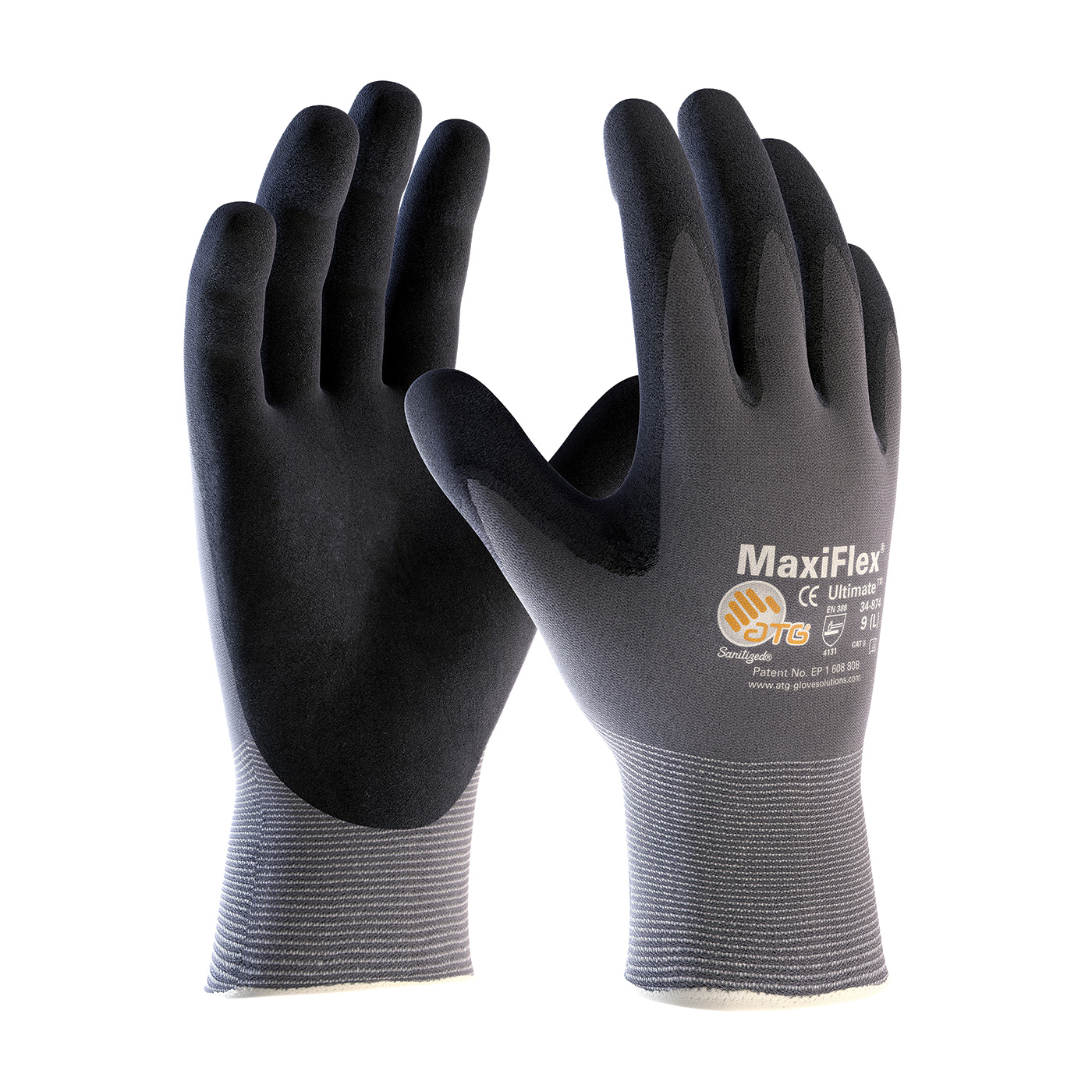 ATG 34-874/XXL Seamless Knit Nylon/Elastane Glove with Nitrile Coated MicroFoam Grip on Palm & Fingers - Touchscreen Compatible, Gray, 2XL