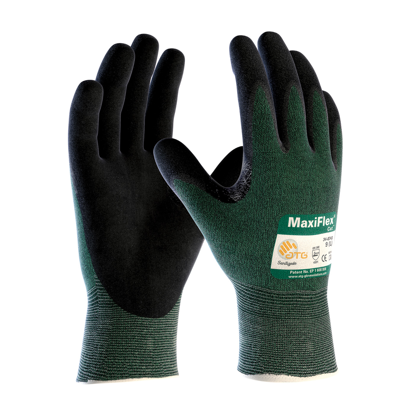 ATG 34-8743/S Seamless Knit Engineered Yarn Glove with Premium Nitrile Coated MicroFoam Grip on Palm & Fingers - Touchscreen Compatible, Green, S