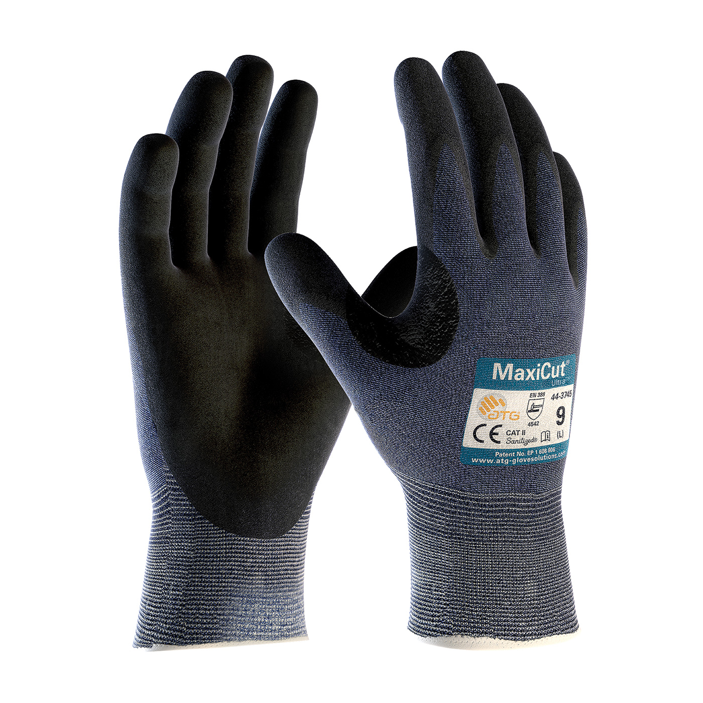 ATG 44-3745/XL Seamless Knit Engineered Yarn Glove with Premium Nitrile Coated MicroFoam Grip on Palm & Fingers - Touchscreen Compatible, Blue, XL