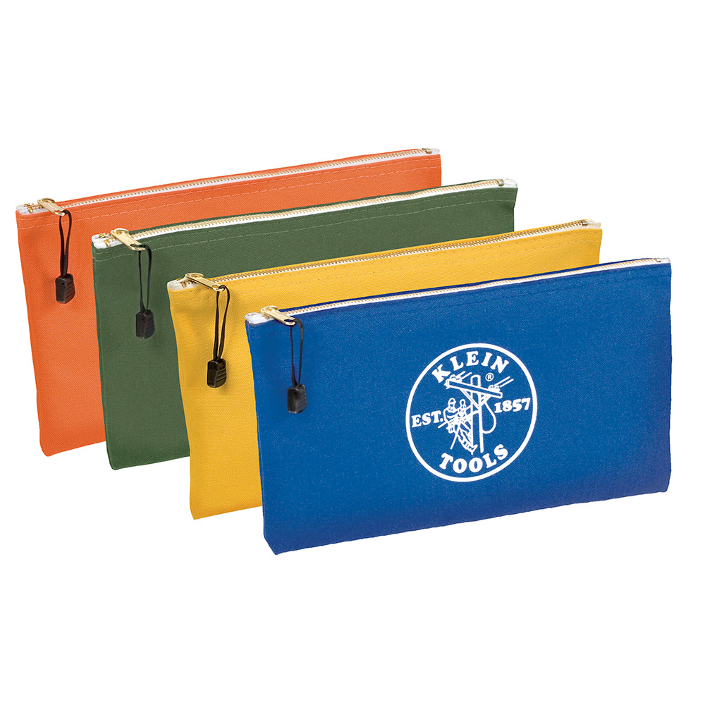 Klein 5140 Zipper Bags, Canvas Tool Pouches Olive/Orange/Blue/Yellow, 4-Pack