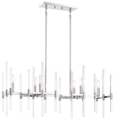 mka 3096-77 Minka-Lavery Six Light Island Chrome - Pillar (6) 60W T8 Bulbs Not Included 10.25IN L X 38.25IN W X 18.25IN H 10.25IN L X 38.25IN W X 18.25IN H
