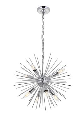 ELG LD5051D20C Elegant Lighting Eight Light Pendant Chrome - Timber (8) 40W B10 Bulbs Not Included 20IN L X 20IN W X 18.10IN H