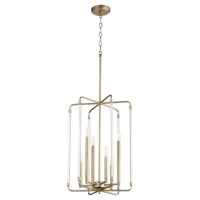 QRM 8114-6-80 Quorum Six Light Entry Pendant Aged Brass - Optic (6) 60W CANDELABRA Bulbs Not Included 16IN W X 24.50IN H
