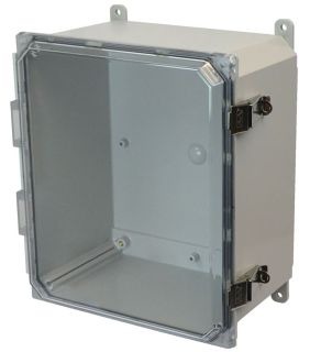 alm AMP1206CCL ALM 12X10X6 N4X POLYCARB ENCL QUICK-REL LATCH CLEAR HINGED CVR FOOT MOUNT