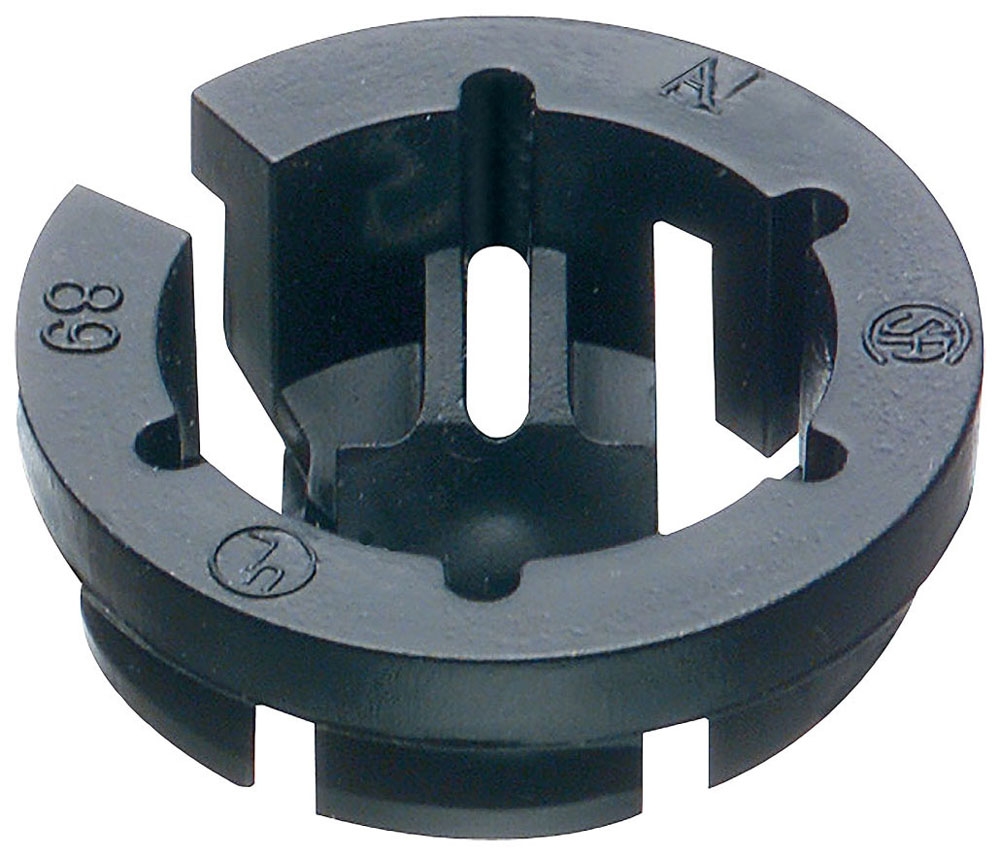Arlington NM94 Plastic, 1/2" knockout size Push-in connector snaps into knockout using light finger pressure, holds wires securely and is simple to remove with the twist of a screw driver.