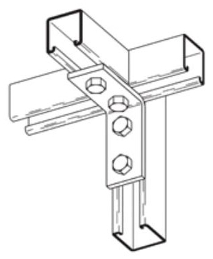 Eaton B104ZN Eaton B-Line series strut fittings and accessories, 4.12" Height, 4.12" Length, 1.62" Width, .78lbs, Steel, Pre-assembled fitting, Four hole corner angle, 90 deg, Electro-plated