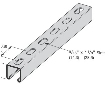 B-Line B22SH-120GLV Eaton B-Line series strut channel, 1.62" channel height, 120" channel length, 1.62" channel width, Steel, 12 Gauge, SH hole pattern, B22 channel, Pre-galvanized