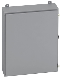 B-Line 201610-12 Eaton B-Line series wall mounted panel enclosure, 20" height, 10" length, 16" width, NEMA 12, Hinged cover, 12 enclosure, Wall mount, Medium single door, External mounting feet, Carbon steel, Seamless poured in-place gasket