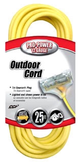 Southwire 41890002 Southwire 4189SW8802 12/3 Heavy-Duty 15-Amp SJTW General Purpose 3-Outlet Extension Cord with Lighted End, 100'