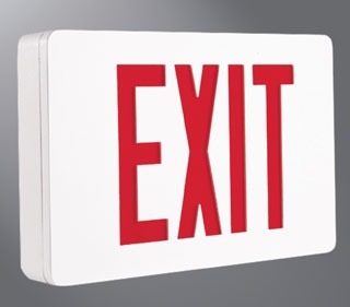 Sure-Lites CX71SD LED, Brushed Aluminum Face and Black Housing, Single Face, Red and Green Letters, Self-Powered, Self-Diagnostics