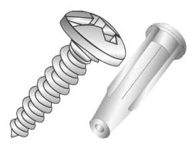 CULLY 39768 #10 Plastic Expander Anchor Kit, 10 x 1-1/2" Pan Head, Phillips/Slotted, Zinc Plated, 1/4" Carbide Bit