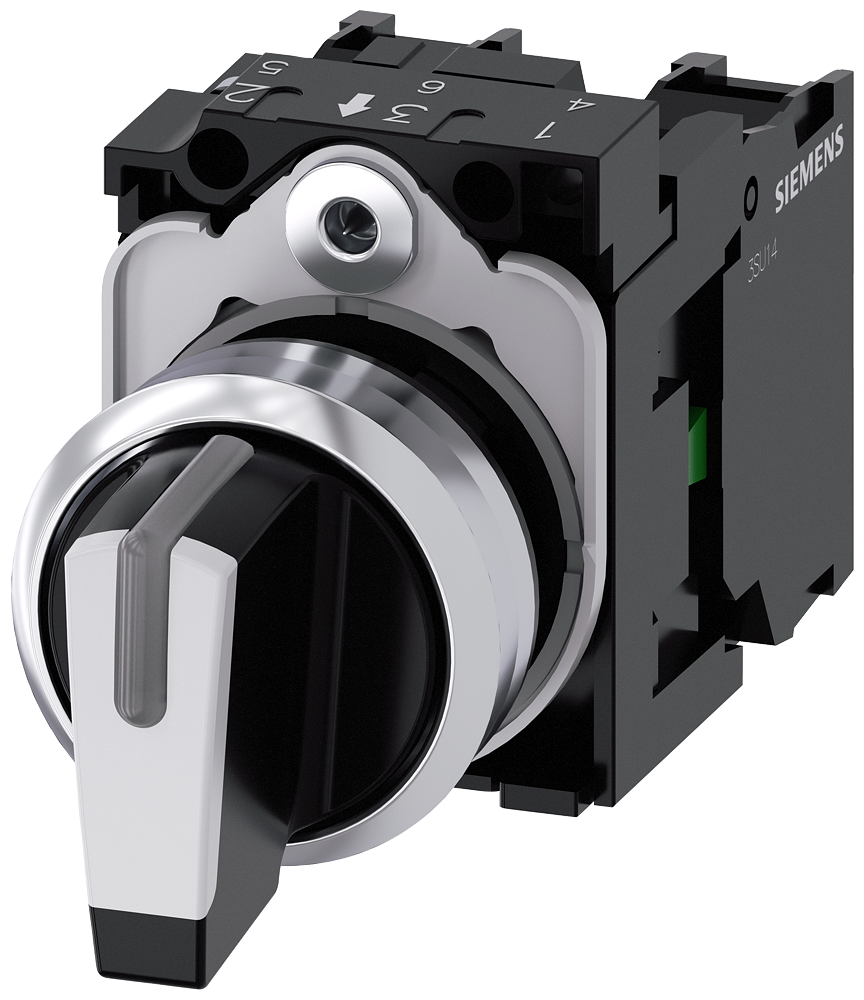 Siemens 3SU11502BL601NA0 SEL SW, 3POS, MTND, SHORT HANDLE, WHT