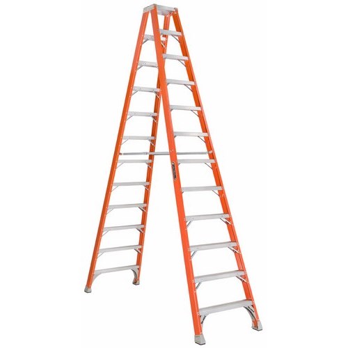 lou FM1512 LOUISVILLE LADDER 12-FOOT FIBERGLASS TWIN FRONT TWIN STEP LADDER, TYPE IA, 300-POUND LOAD CAPACITY,