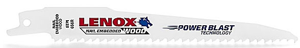 Lenox 20585156R LENOX Wood Cutting Reciprocating Saw Blade With Power Blast Technology, Bi-Metal, 12-Inch, 6 Tpi, 5/Pk
