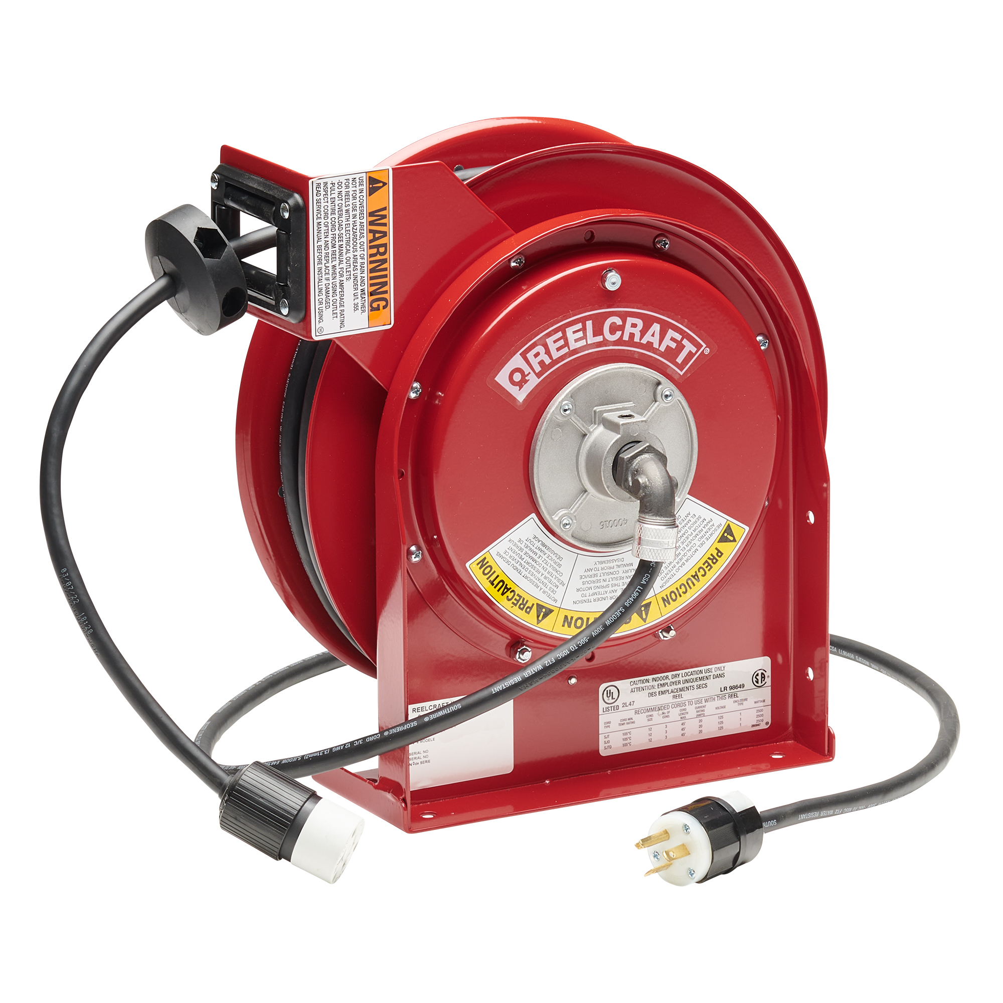 Reelcraft L 4545 123 3A L 4545 123 3A 12/3 45 ft. Premium Duty Single Receptacle Power Cord Reel