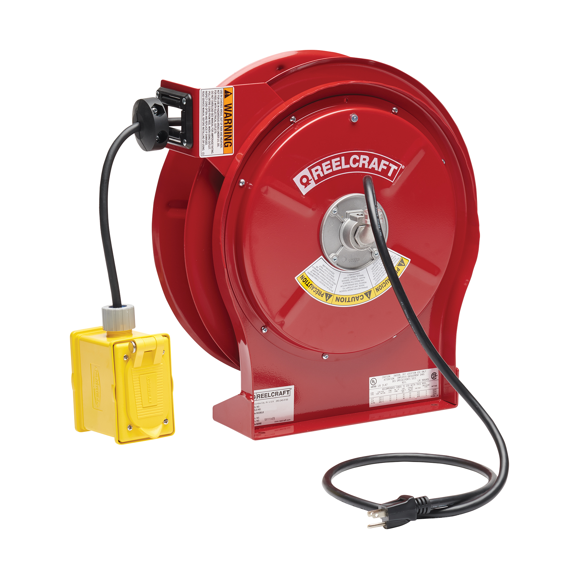 Reelcraft L 5550 123 7 L 5550 123 7 12/3 50 ft. Premium Duty Duplex Outlet Box w/ GFCI Power Cord Reel