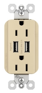 Pass & Seymour TM826USBI radiant 15A Tamper-Resistant USB Outlet, Ivory