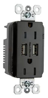 Pass & Seymour TR5262USB 15A 125V Fed Spec-Grade Tamper-Resistant USB Type A/A Outlet, Brown