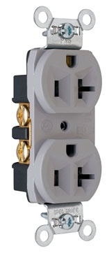 Pass & Seymour CRB5362GRY 20A 125V Commercial Spec-Grade Duplex Receptacle, Back and Side Wire, Gray