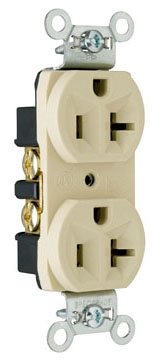 Pass & Seymour CRB5362I 20A 125V Commercial Spec-Grade Duplex Receptacle, Back and Side Wire, Ivory