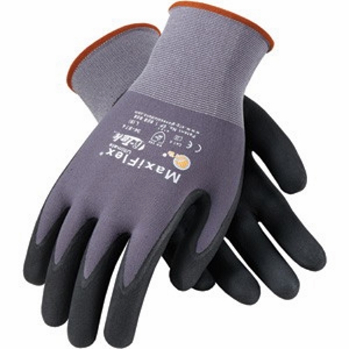 ATG 34-874/XL Seamless Knit Nylon/Elastane Glove with Nitrile Coated MicroFoam Grip on Palm & Fingers - Touchscreen Compatible, Gray, XL