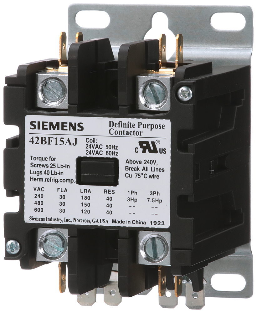 Siemens 42BF15AJ Contactor, 42DP, 30A, 2P, Open, 24V