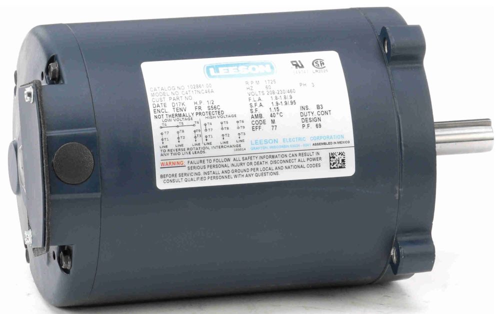 LEE 102861.00 (110046.00) LEE MOTOR 1/2HP 1725RPM 56C TENV 208-230/460V 3PH 60HZ CONT NONE 40C 1 15SF ROUND S56C PLATFORM MODEL C4T17NC46AA
