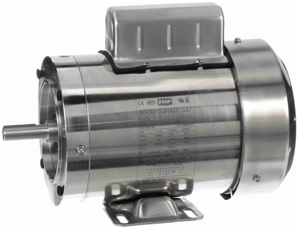 lee 191480.00 LEESON STAINLESS MOTOR 1.5HP 3600RPM TEFC 56CFRAME 1PH 115/230VOLT C-FACE FOOTED