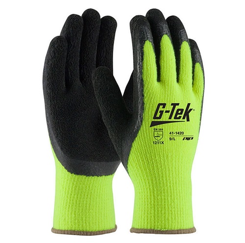 Product image for PIP 41-PK-1420/L TAGGING HV LIME YELLOW 7G ACRYLIC SHELL, BLACK LATEX CRINKLE GRIP, UNBRANDED LIKELY SUBJECT TO TAX