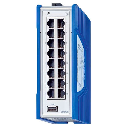 Product image for Hirschmann SPIDER-PL-20-16T1999999TZ9HHHV (942141018) 16-Port Ethernet Rail Switch, Unmanaged, 16 x 10/100BASE-TX, TP Cable, RJ45 sockets