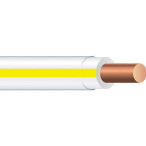Product image for THHN #10 Solid WHITE w/YELLOW Stripe Wire, Copper Conductor (2500ft Reel)