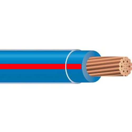Product image for THHN #14 Stranded BLUE w/RED Stripe Wire, Copper Conductor (2500ft Reel)