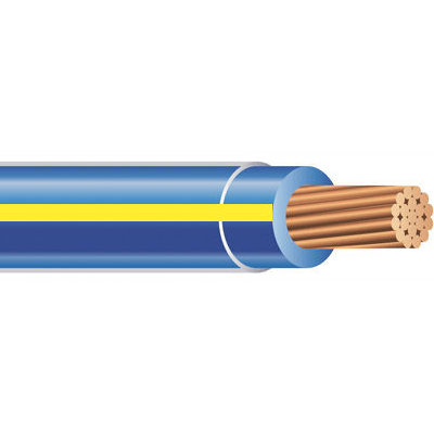 Product image for THHN #14 Stranded Copper BLUE w/YELLOW Wire (500ft Spool)