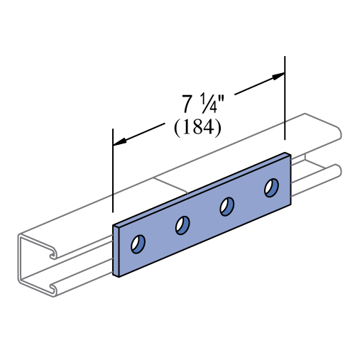 Product image for Unistrut P1067-ZD 7-1/4" x 1/4" x 1-5/8" 4-Hole, Flat Plate Fitting, Steel, Zinc Dichromate